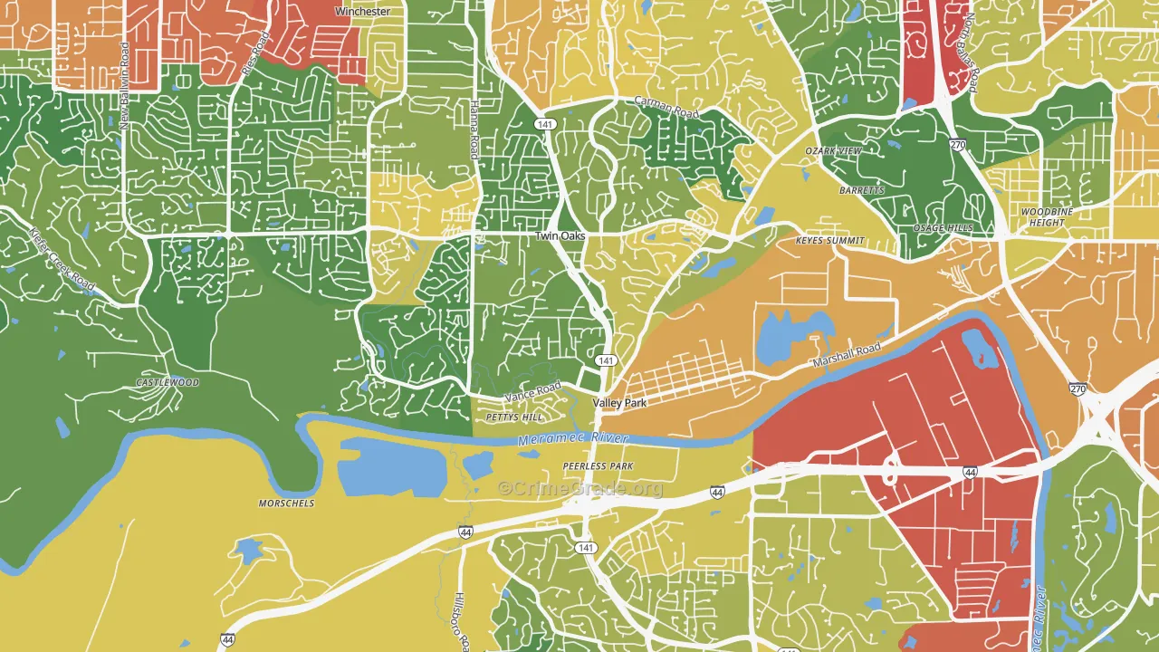 Valley Park, MO Map of Theft Rates