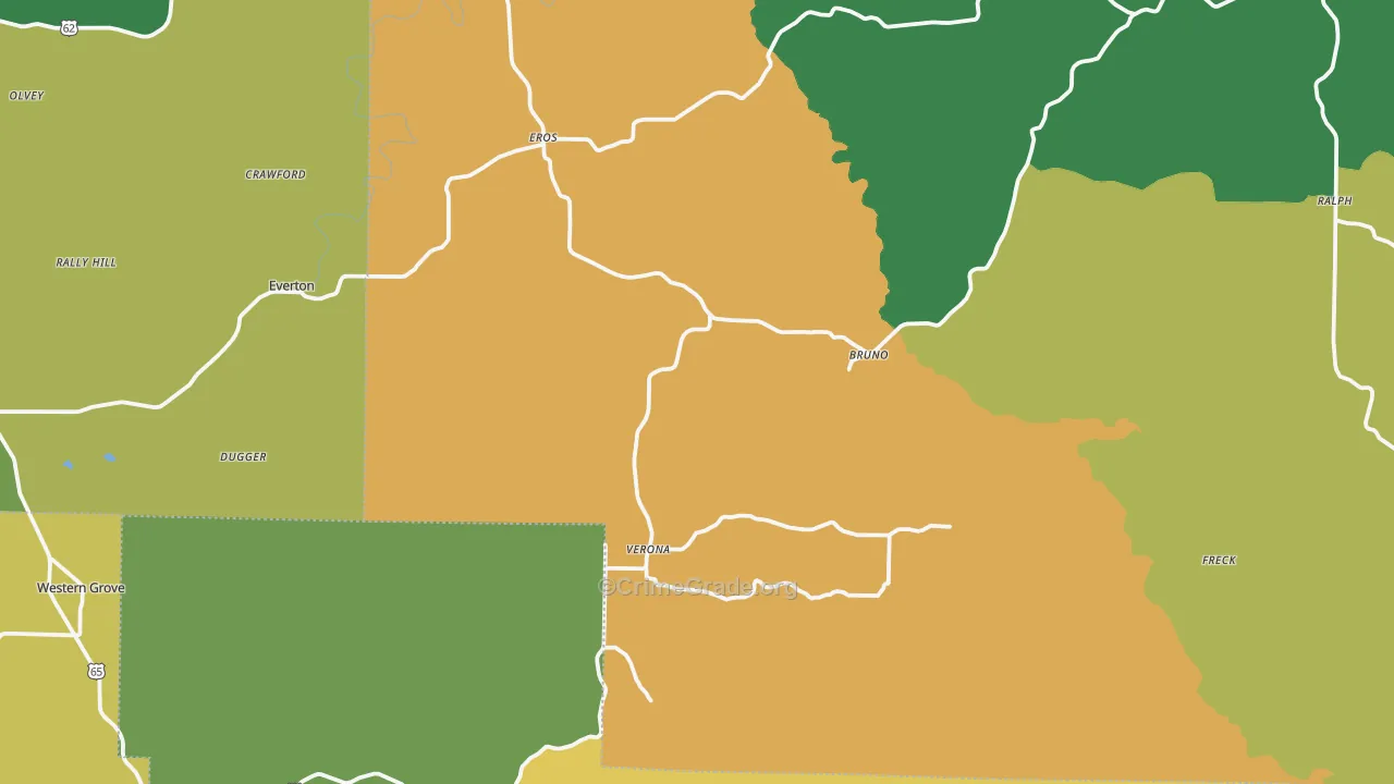 Valley Springs, AR Map of Theft Rates