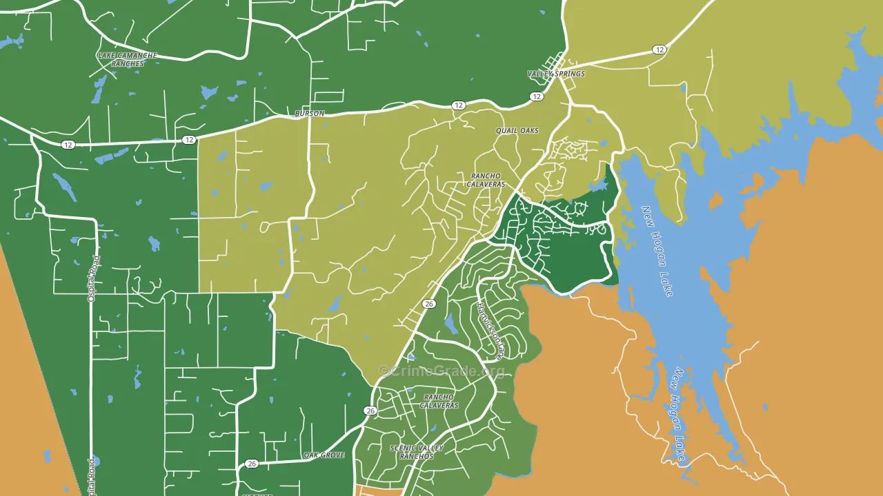 Valley Springs, CA Map of Theft Rates