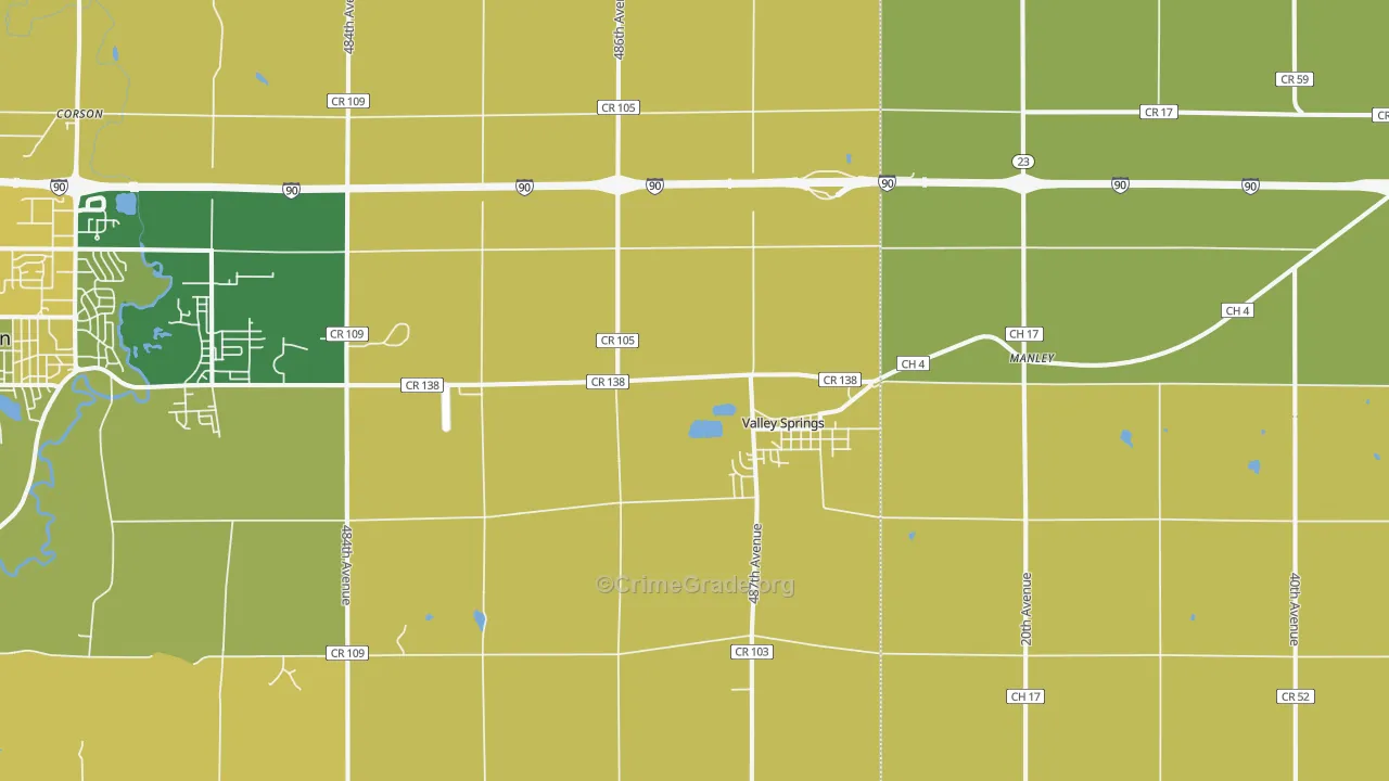 Valley Springs, SD Map of Theft Rates