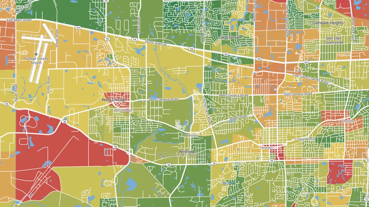 Valley View, Glen Ellyn, IL Map of Theft Rates