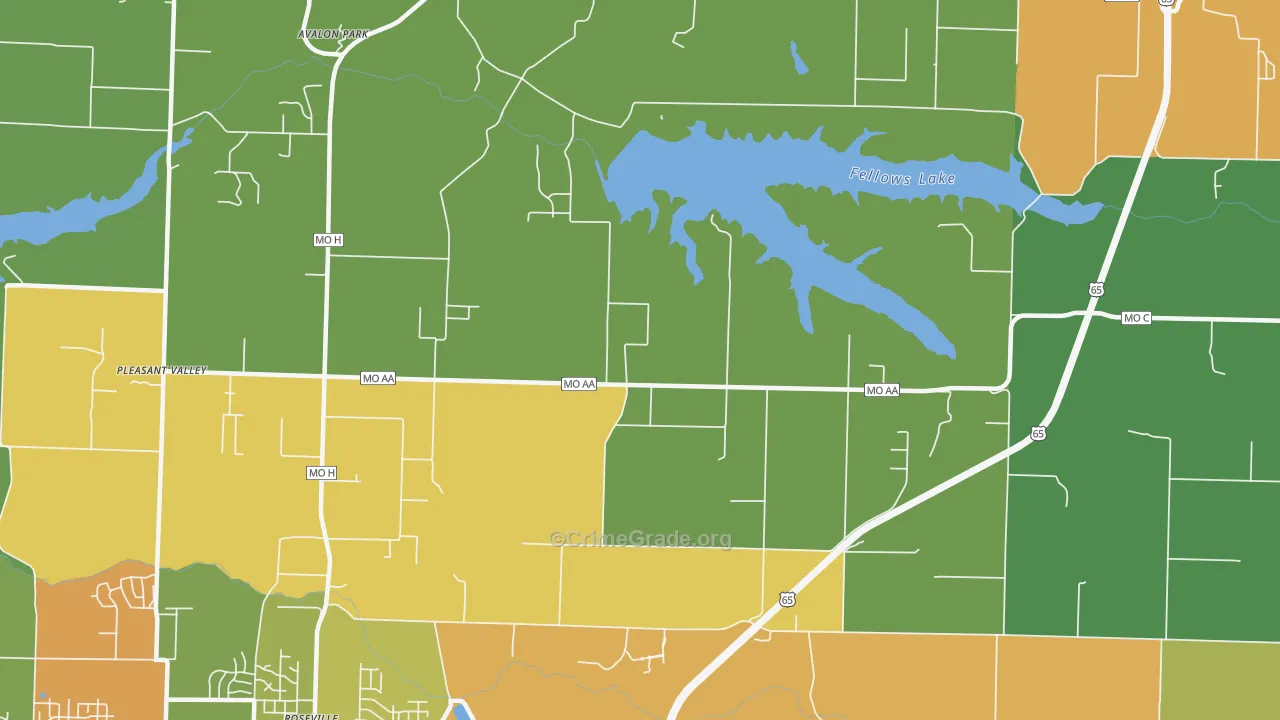 Valley Water Mills, MO Map of Theft Rates