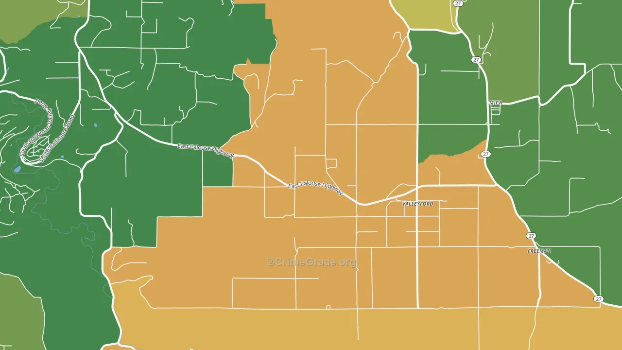 Valleyford, WA Map of Theft Rates