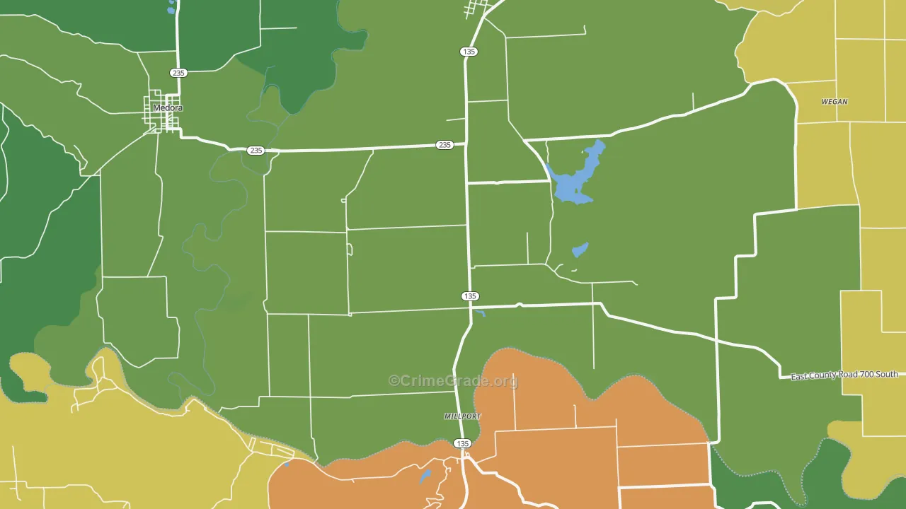 Vallonia, IN Map of Theft Rates