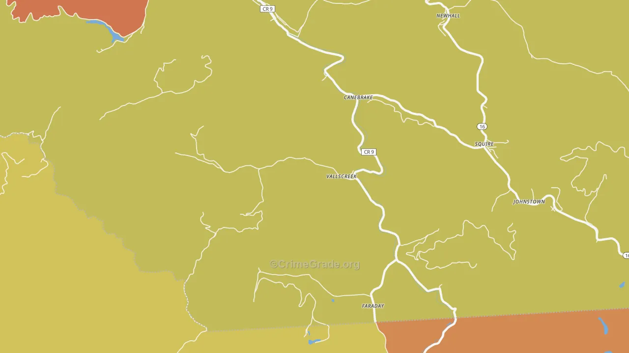 Vallscreek, WV Map of Theft Rates