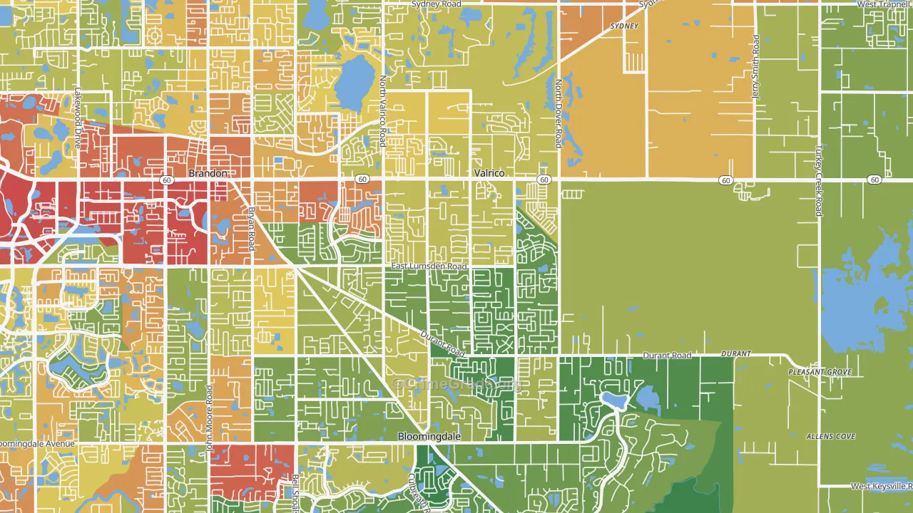 Valrico, FL Map of Theft Rates