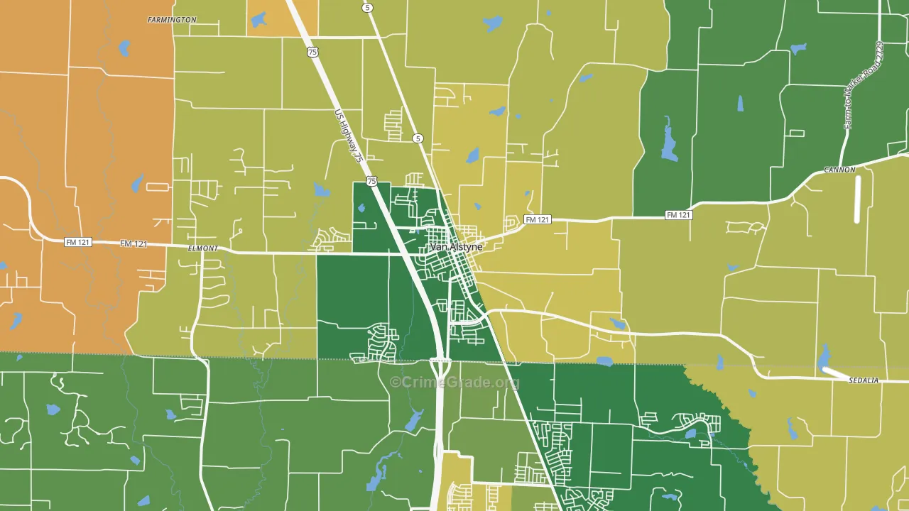 Van Alstyne, TX Map of Theft Rates