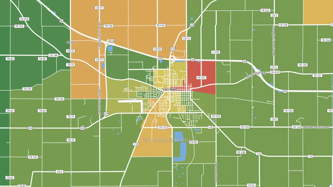 Van Wert, OH Map of Theft Rates