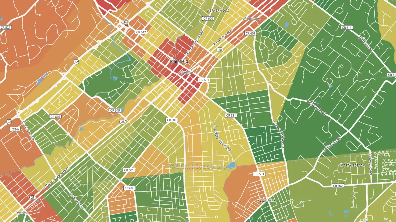 Van Wyck Brooks Historic District, Plainfield, NJ Map of Theft Rates