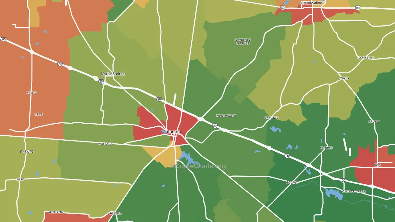 Van Zandt County, TX Map of Theft Rates