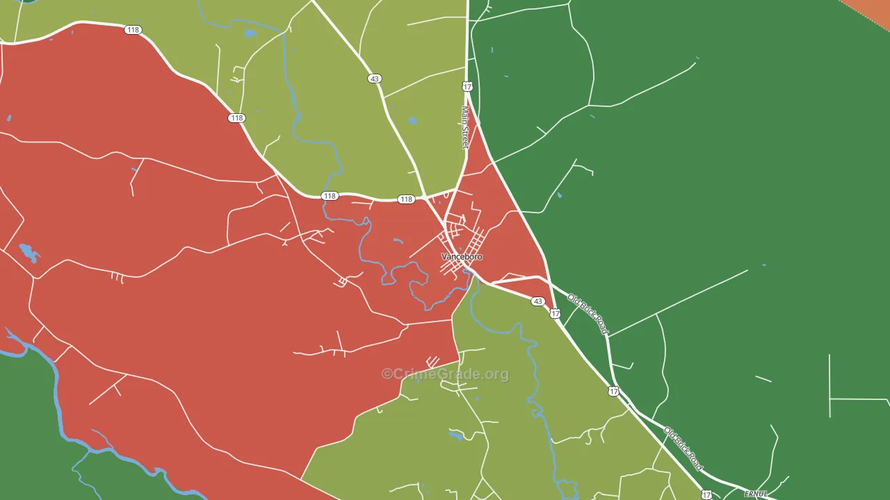 Vanceboro, NC Map of Theft Rates