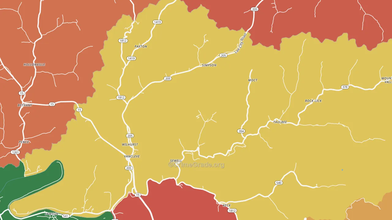 Vancleve, KY Map of Theft Rates