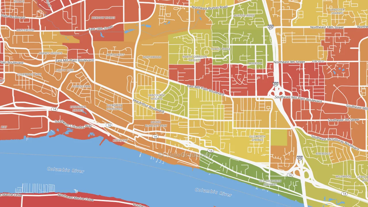 Vancouver Heights, Vancouver, WA Map of Theft Rates