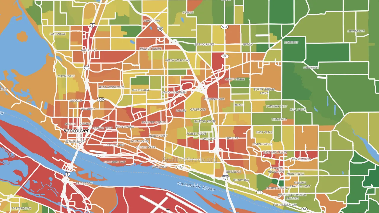 Vancouver, WA Map of Theft Rates