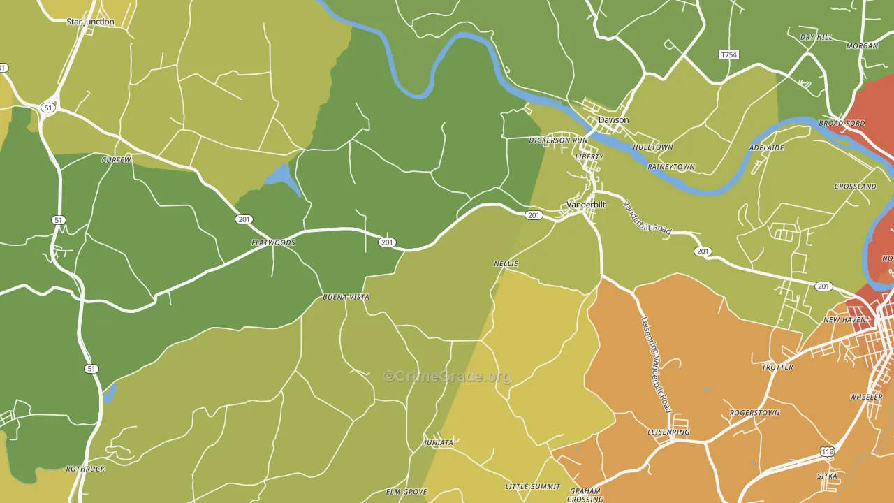 Vanderbilt, PA Map of Theft Rates