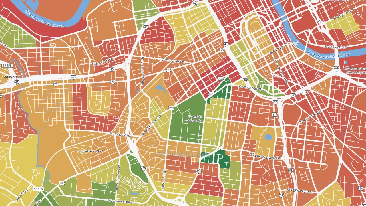 Vanderbilt-West End, Nashville, TN Map of Theft Rates