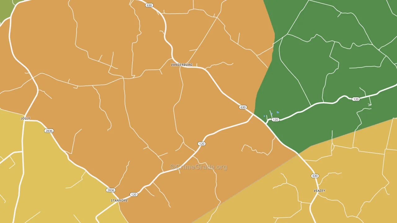 Vanderburg, KY Map of Theft Rates