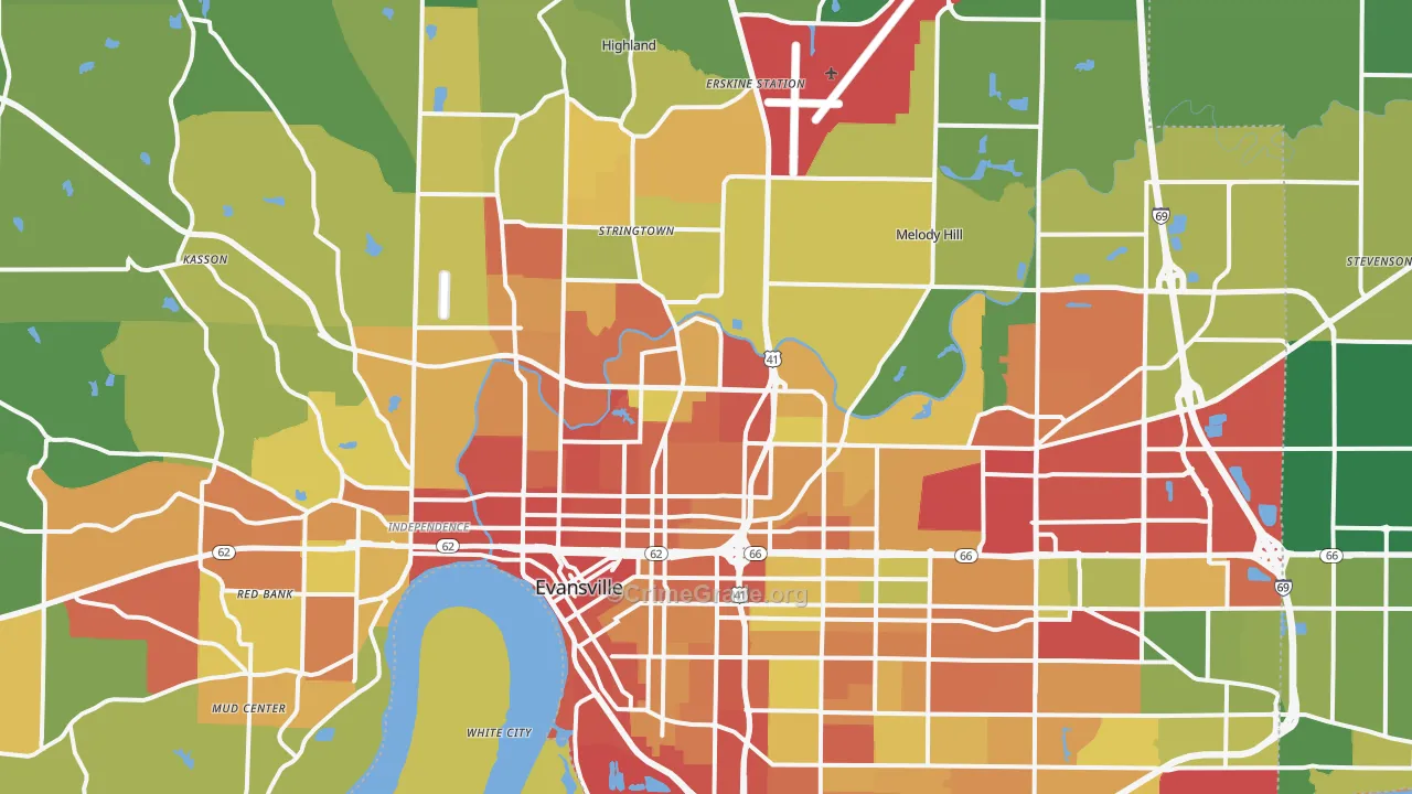 Vanderburgh County, IN Map of Theft Rates