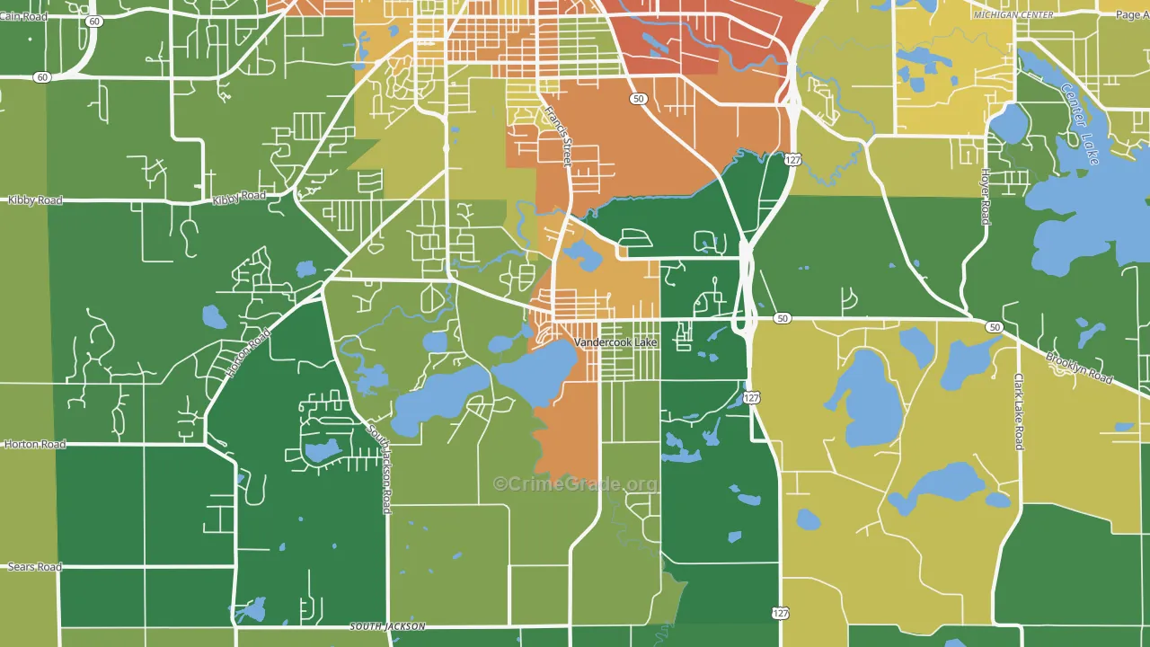 Vandercook Lake, MI Map of Theft Rates