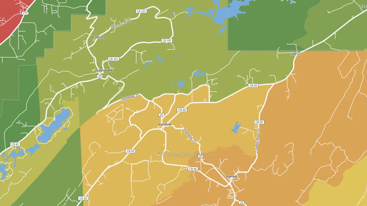 Vandiver, AL Map of Theft Rates