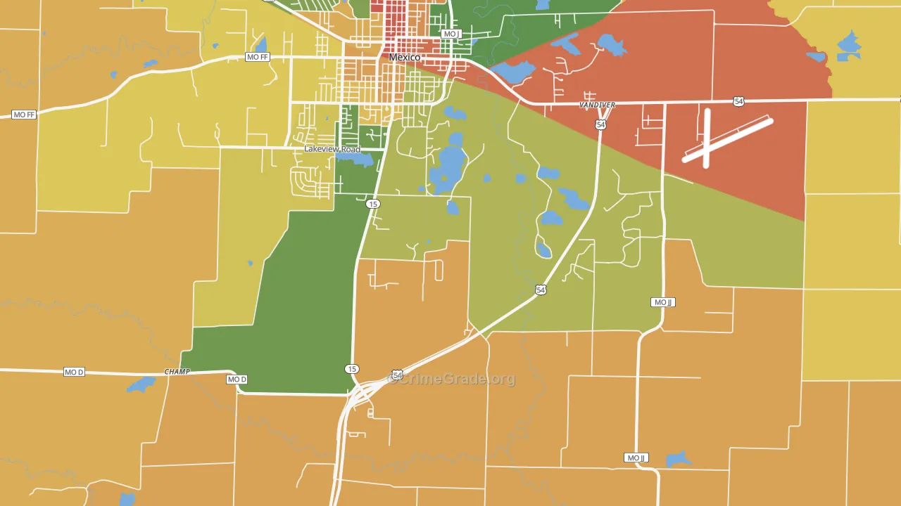Vandiver, MO Map of Theft Rates
