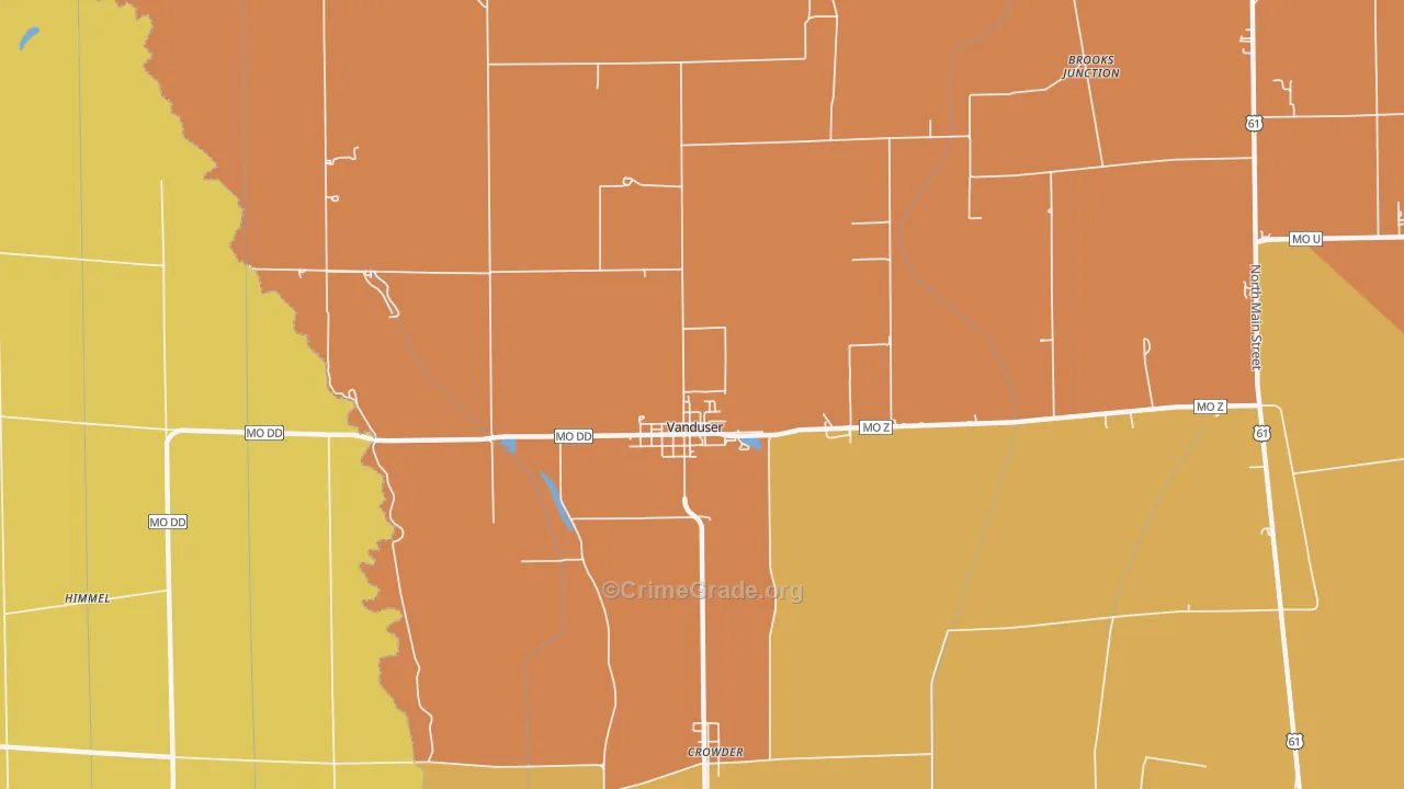 Vanduser, MO Map of Theft Rates
