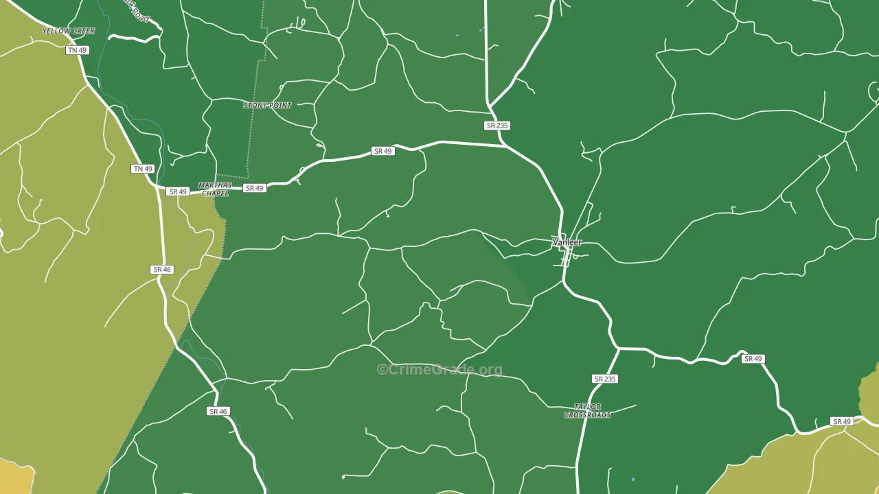 Vanleer, TN Map of Theft Rates
