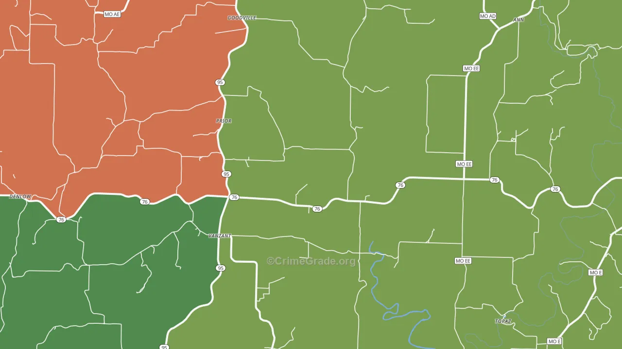 Vanzant, MO Map of Theft Rates