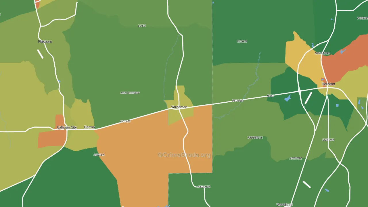 Vardaman, MS Map of Theft Rates
