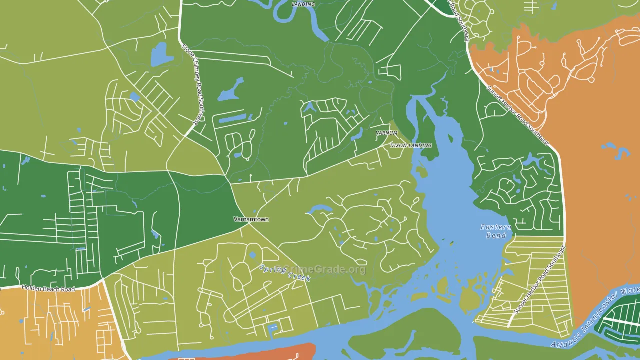 Varnamtown, NC Map of Theft Rates