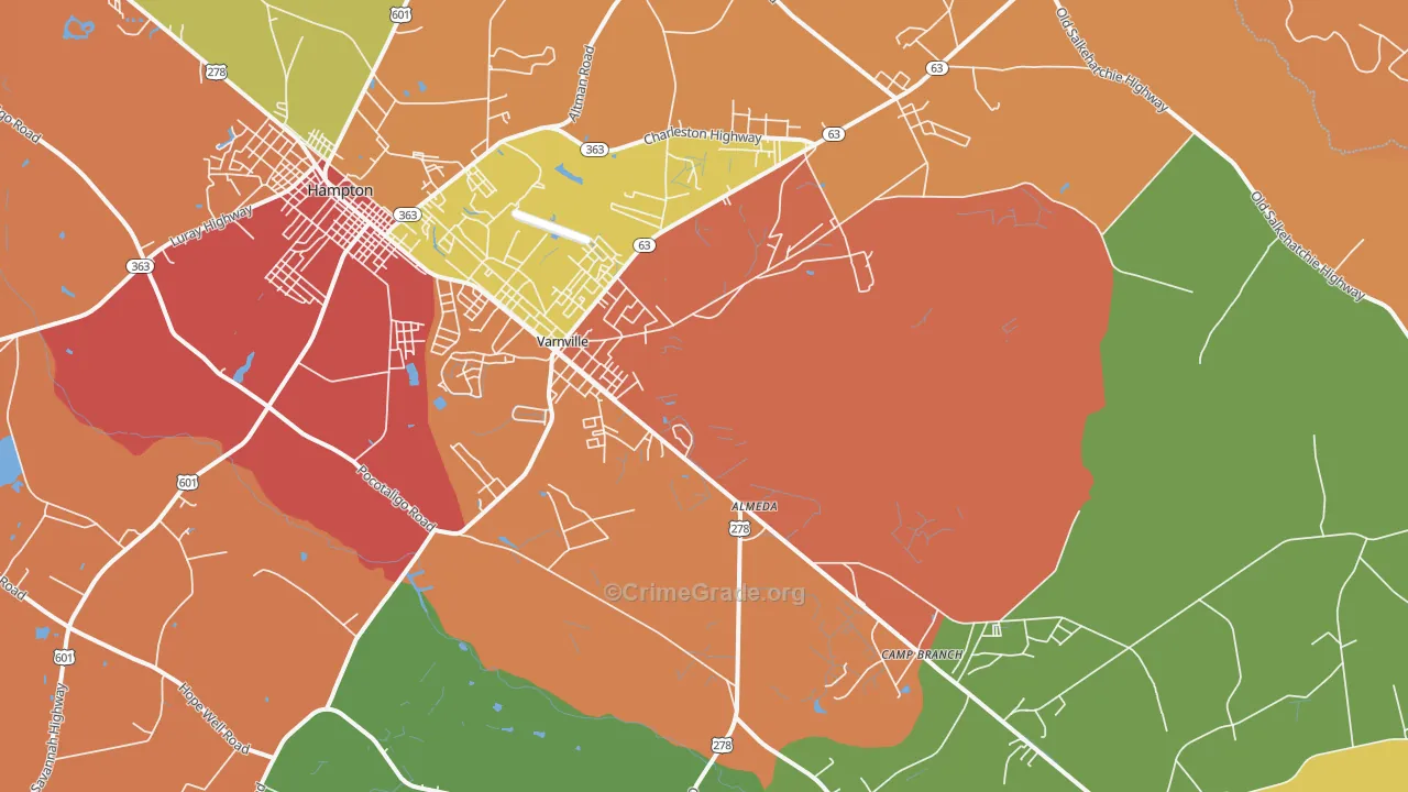 Varnville, SC Map of Theft Rates