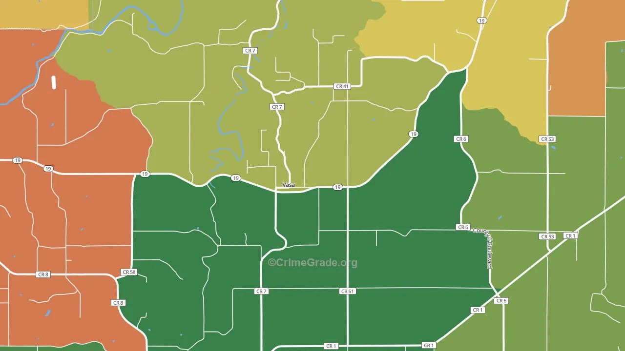 Vasa, MN Map of Theft Rates