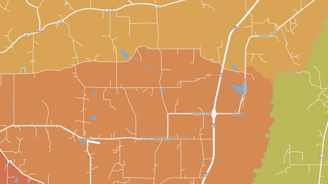 Vaughan, MS Map of Theft Rates