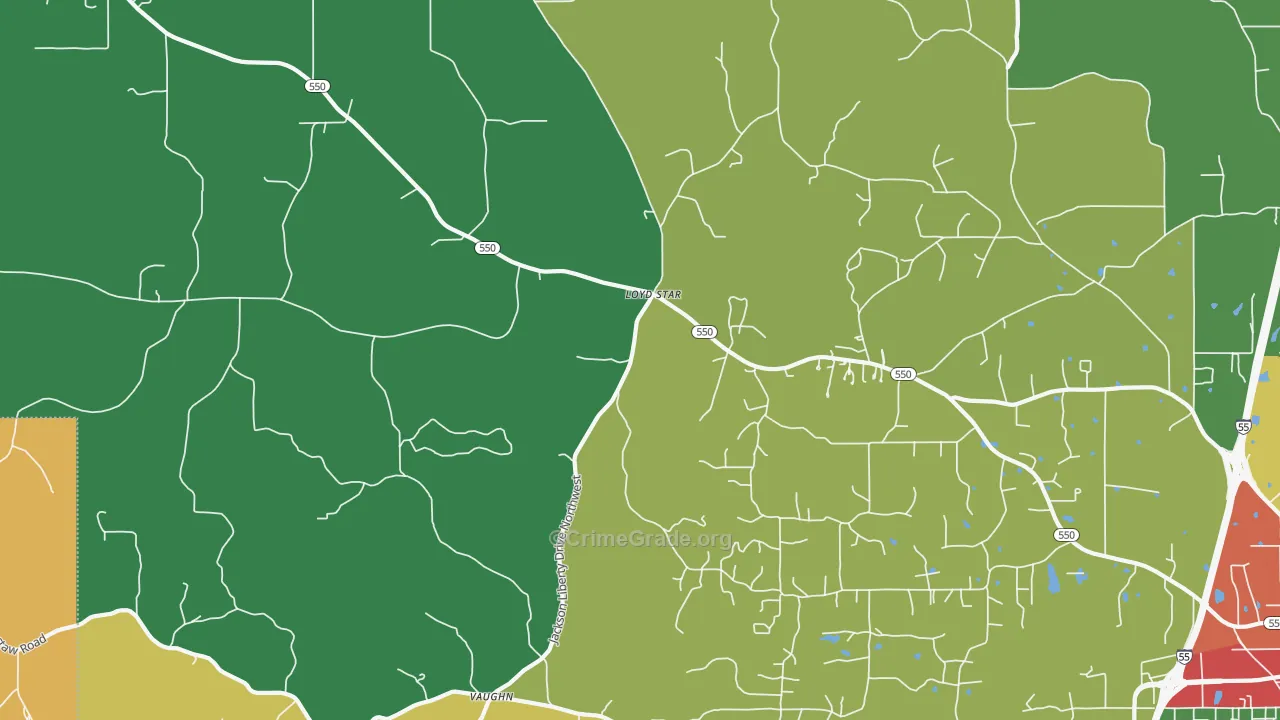 Vaughn, MS Map of Theft Rates