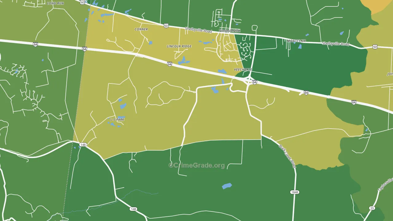 Veechdale, KY Map of Theft Rates