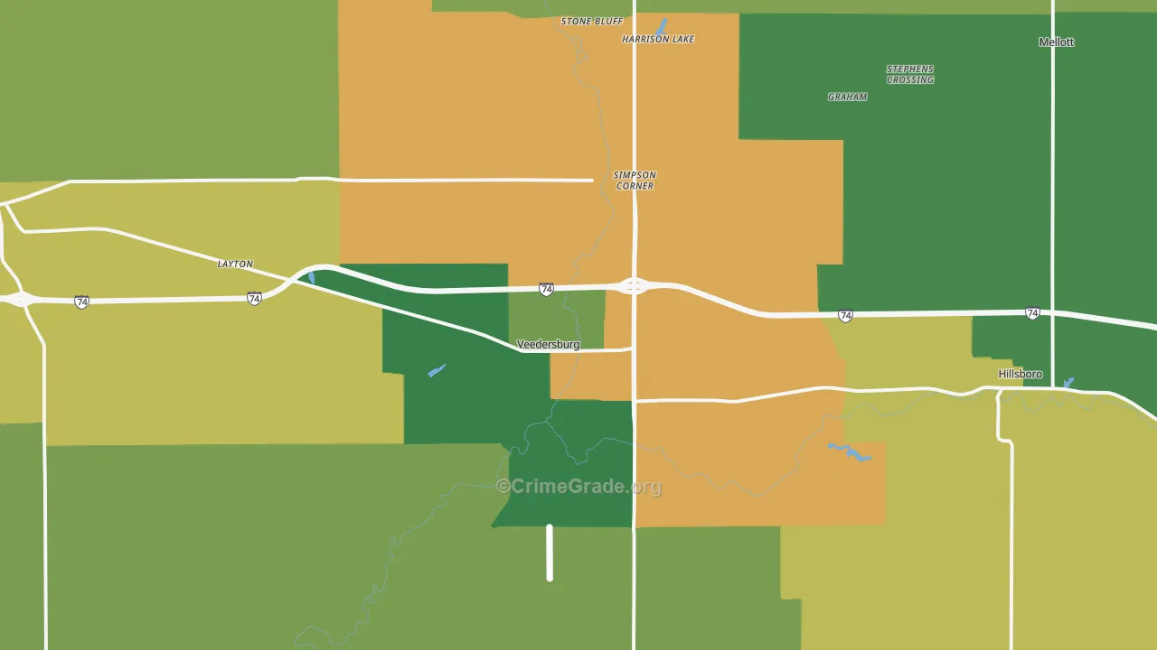 Veedersburg, IN Map of Theft Rates