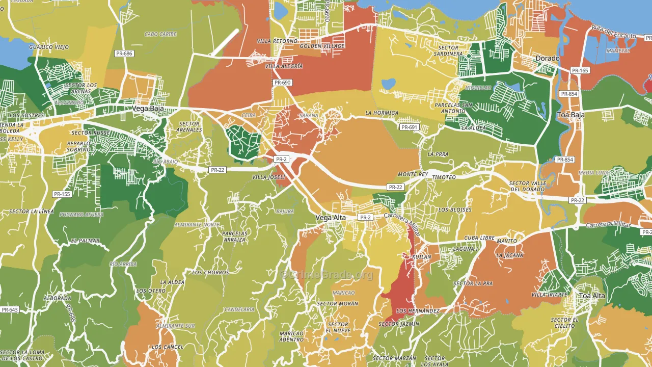 Vega Alta Municipio, PR Map of Theft Rates
