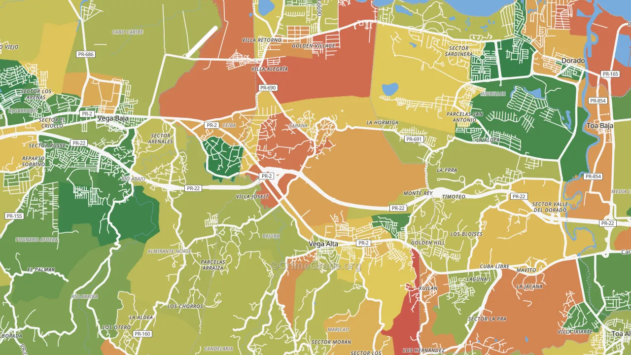 Vega Alta, PR Map of Theft Rates