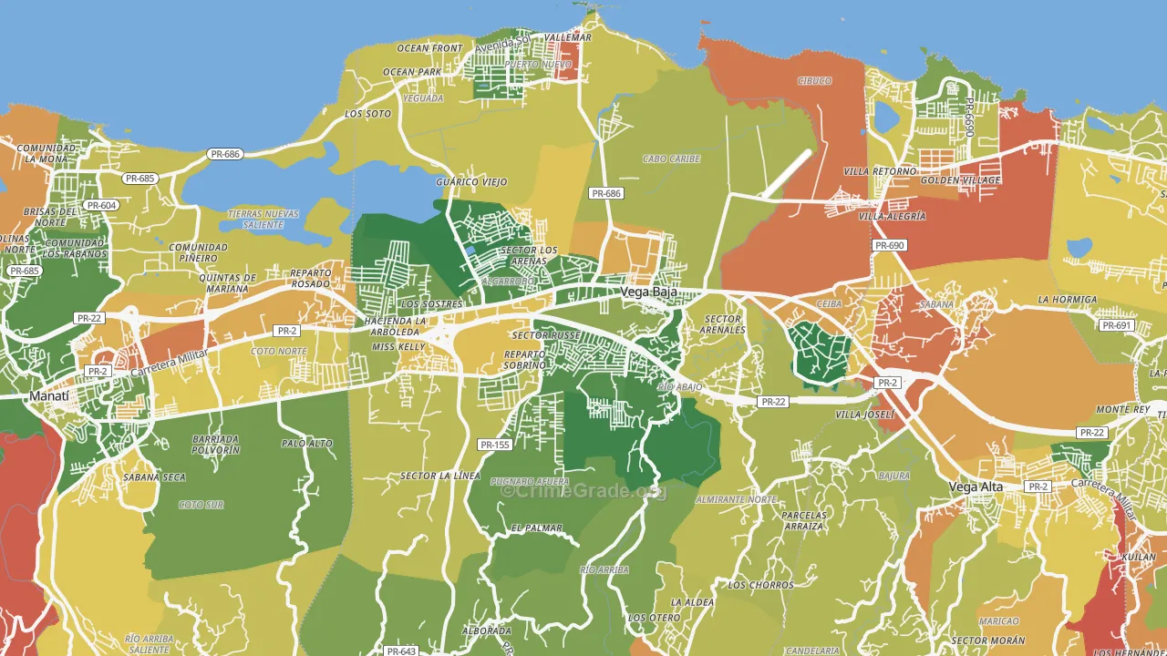Vega Baja Municipio, PR Map of Theft Rates