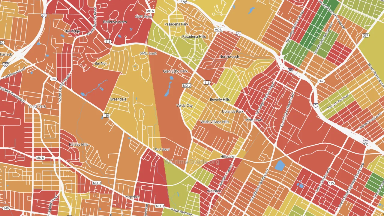 Velda City, MO Map of Theft Rates