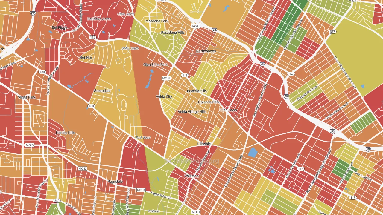 Velda Village Hills, MO Map of Theft Rates