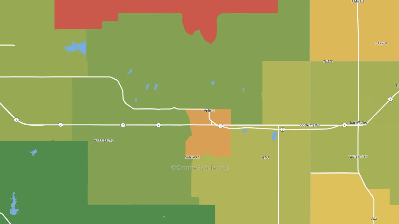 Velma, OK Map of Theft Rates
