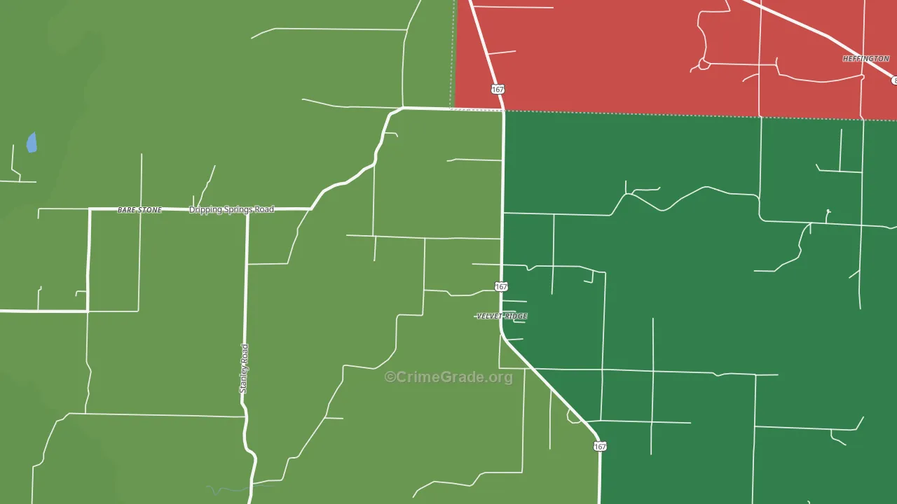 Velvet Ridge, AR Map of Theft Rates
