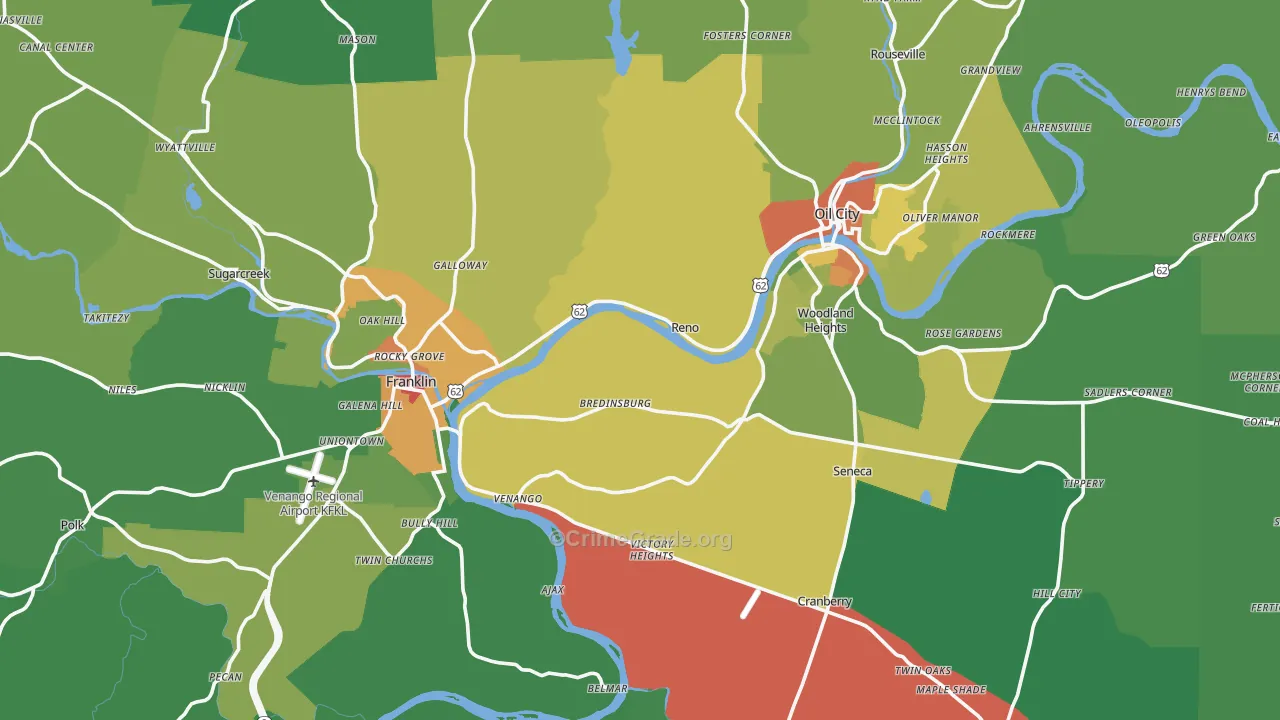 Venango County, PA Map of Theft Rates