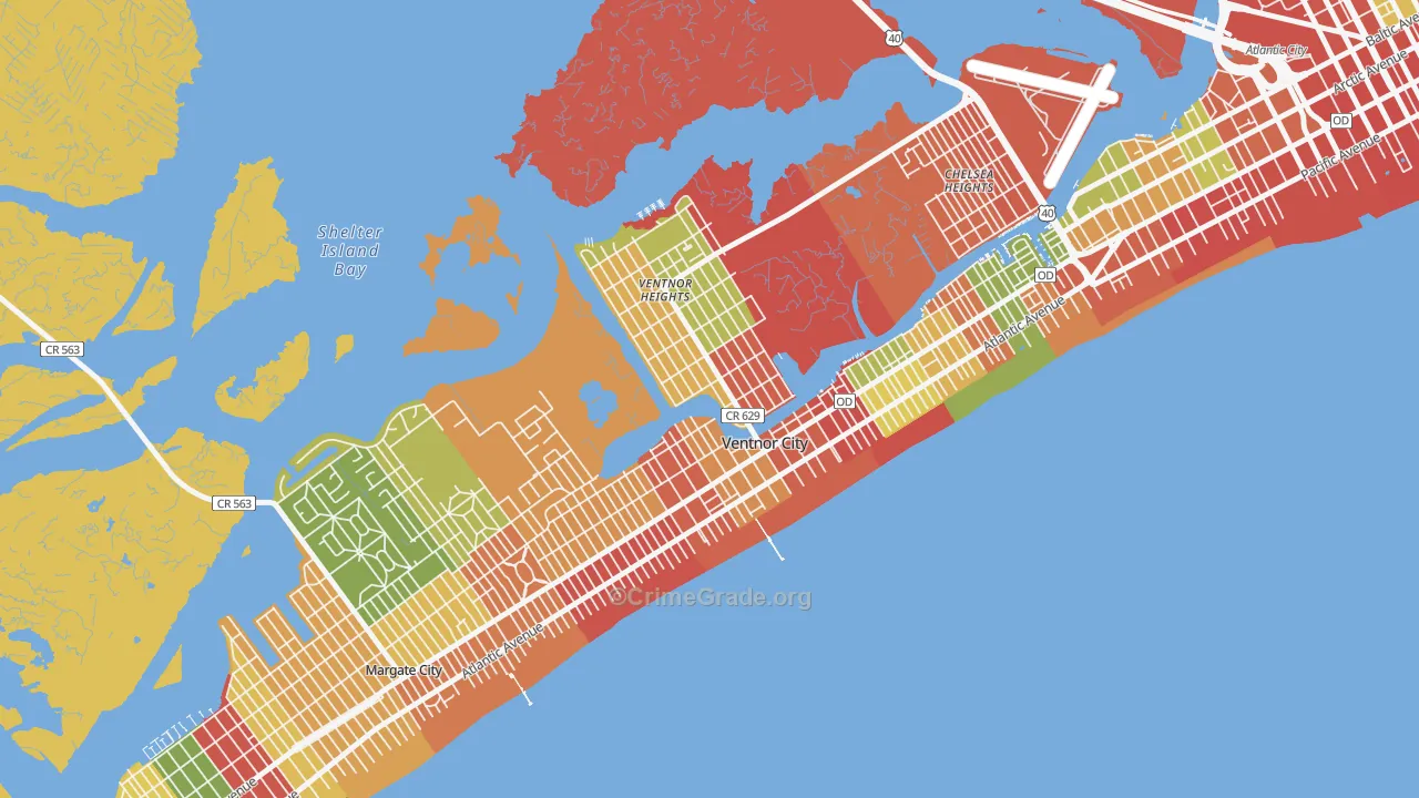 Ventnor City, NJ Map of Theft Rates