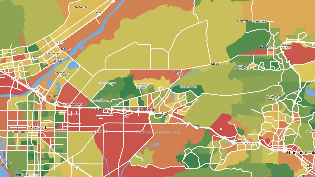 Ventura County, CA Map of Theft Rates