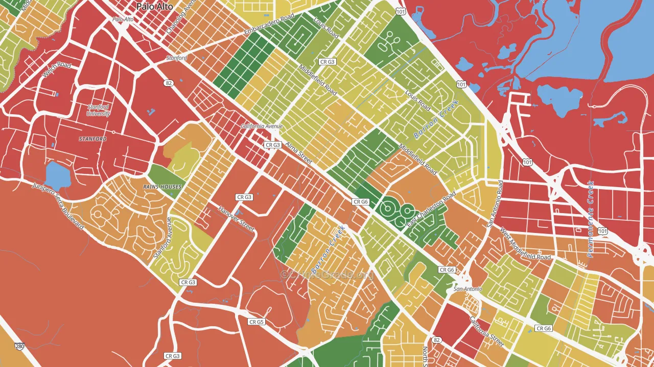 Ventura, Palo Alto, CA Map of Theft Rates