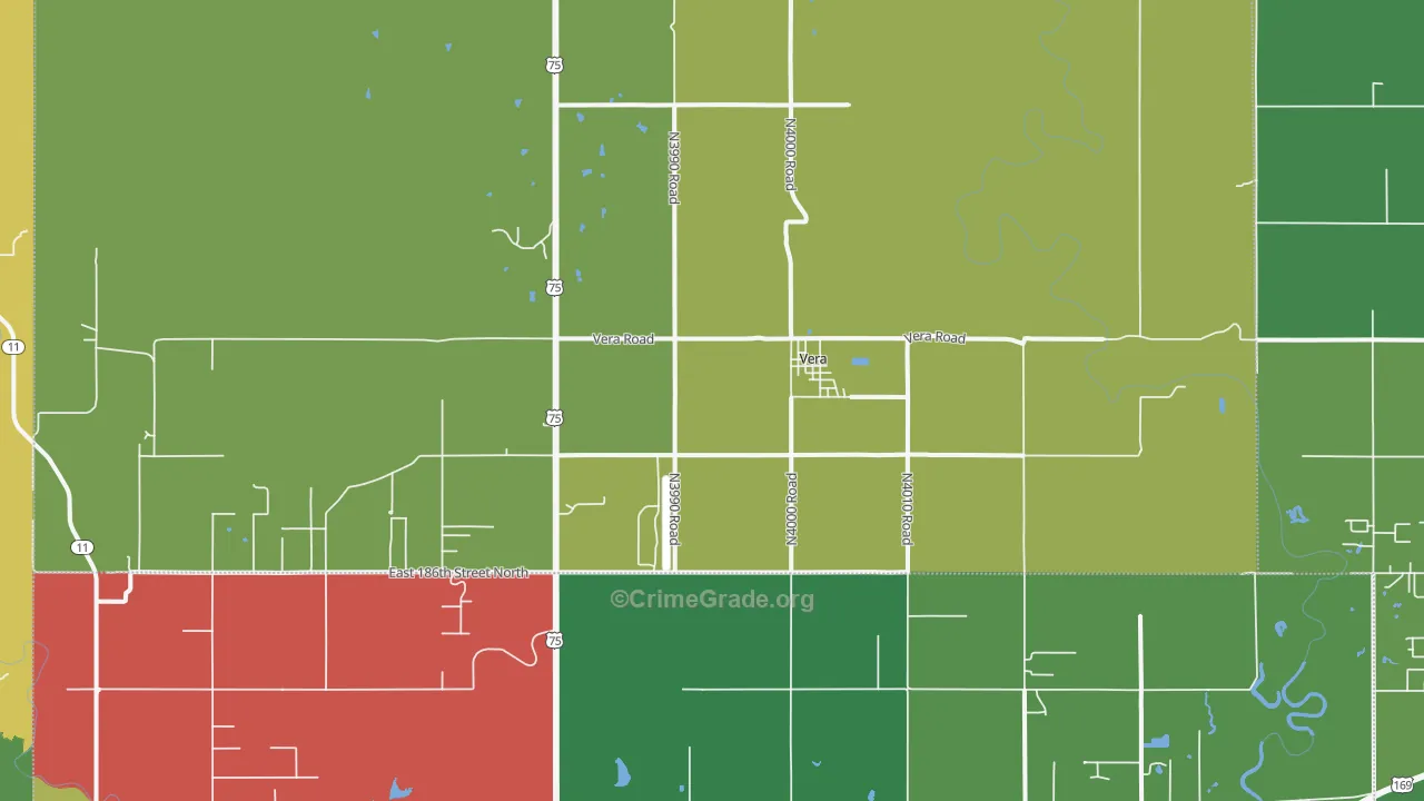 Vera, OK Map of Theft Rates