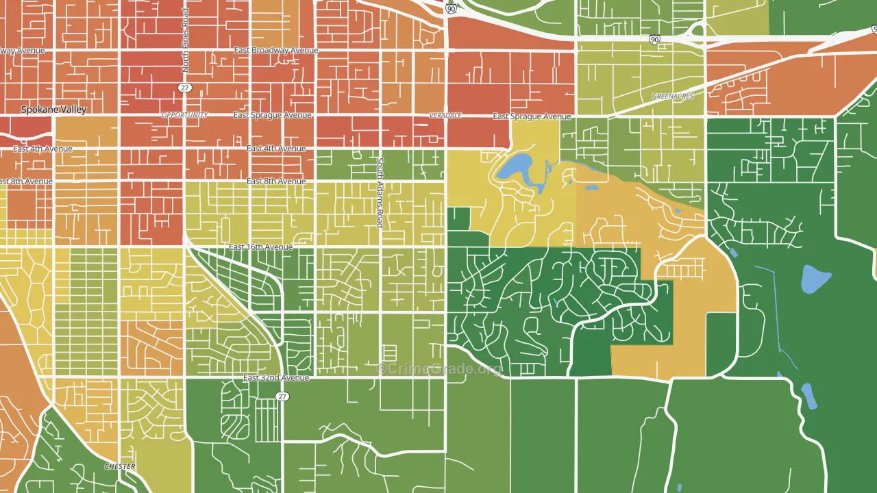 Veradale, WA Map of Theft Rates
