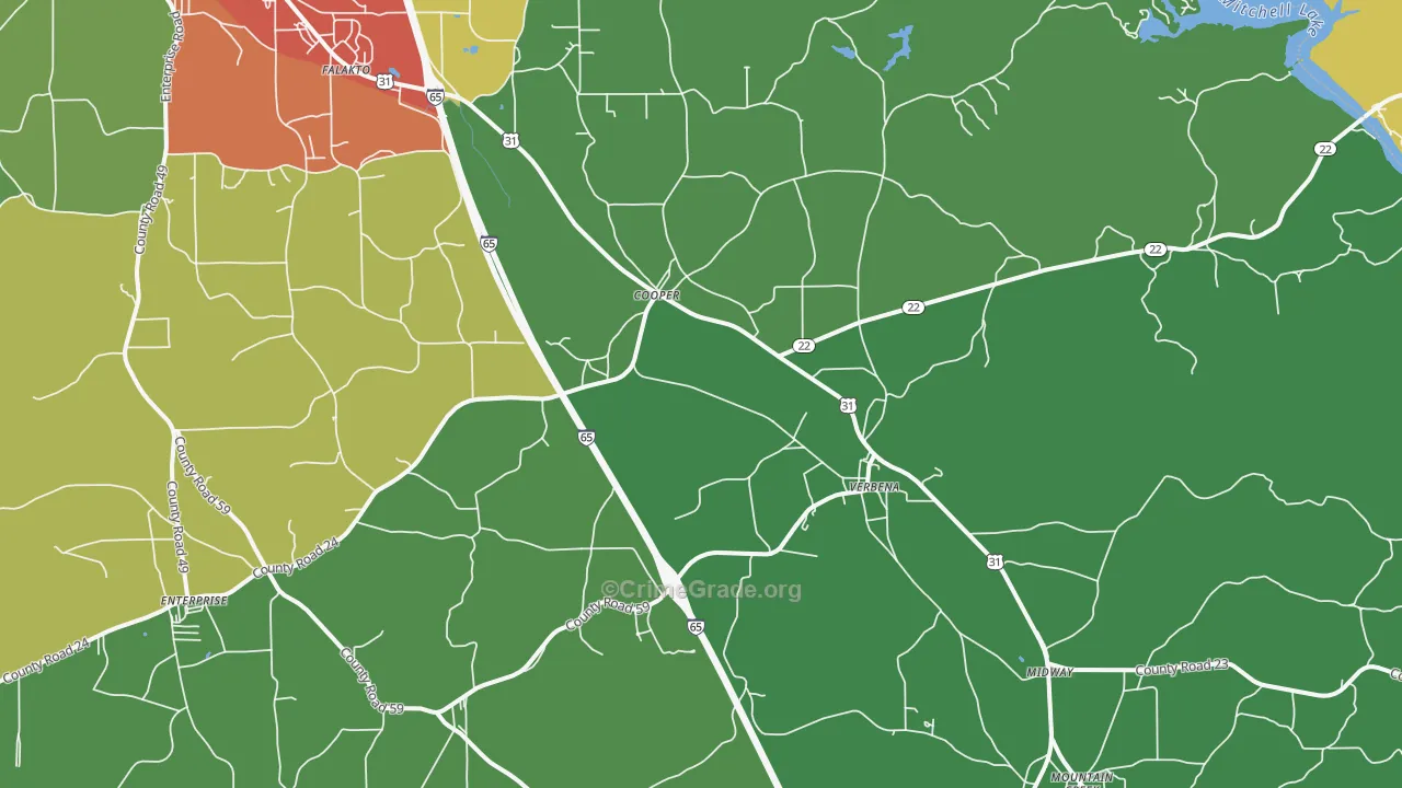 Verbena, AL Map of Theft Rates